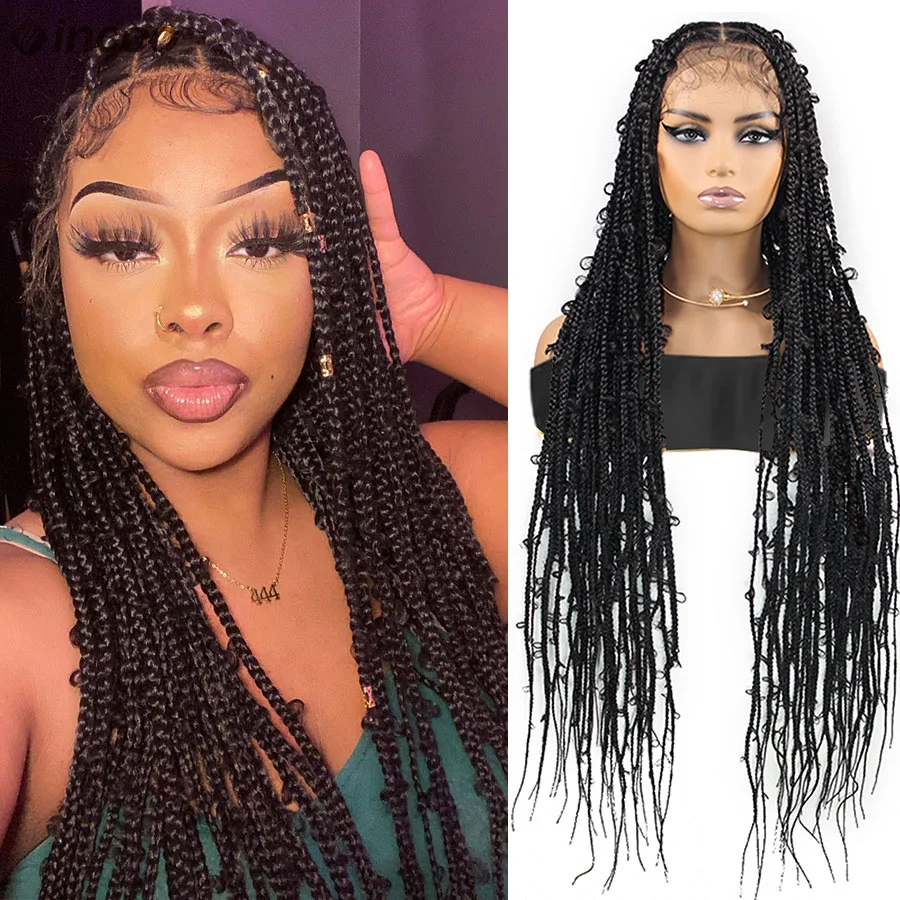 

360° Full Lace Synthetic Knotless Box Braided Wigs With Baby Hair For Black Women 36Inch Locs Goddess Butterfly Box Braiding Wig