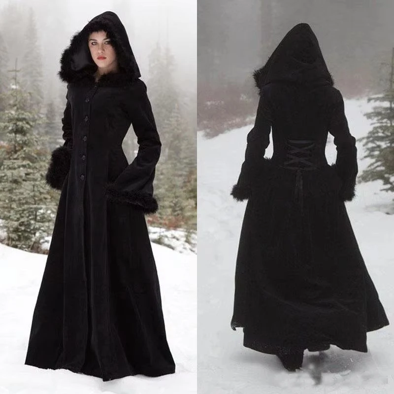 Fur Long Wedding Jacket Hallowmas Hooded Velvet Cloaks Winter Wedding Capes Wicca Robe Warm Coats Bride Jacket Customized