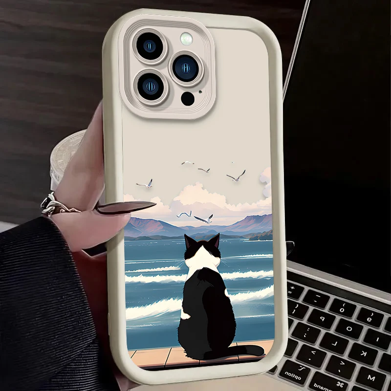 حافظة لطيفة على شكل قطة سوداء لهاتف آيفون 17 Air 16 16E 15 14 13 12 11 Pro Max X XS X S Max XR SE 2020 SE4 7 8 غطاء سيليكون مقاوم للصدمات #5