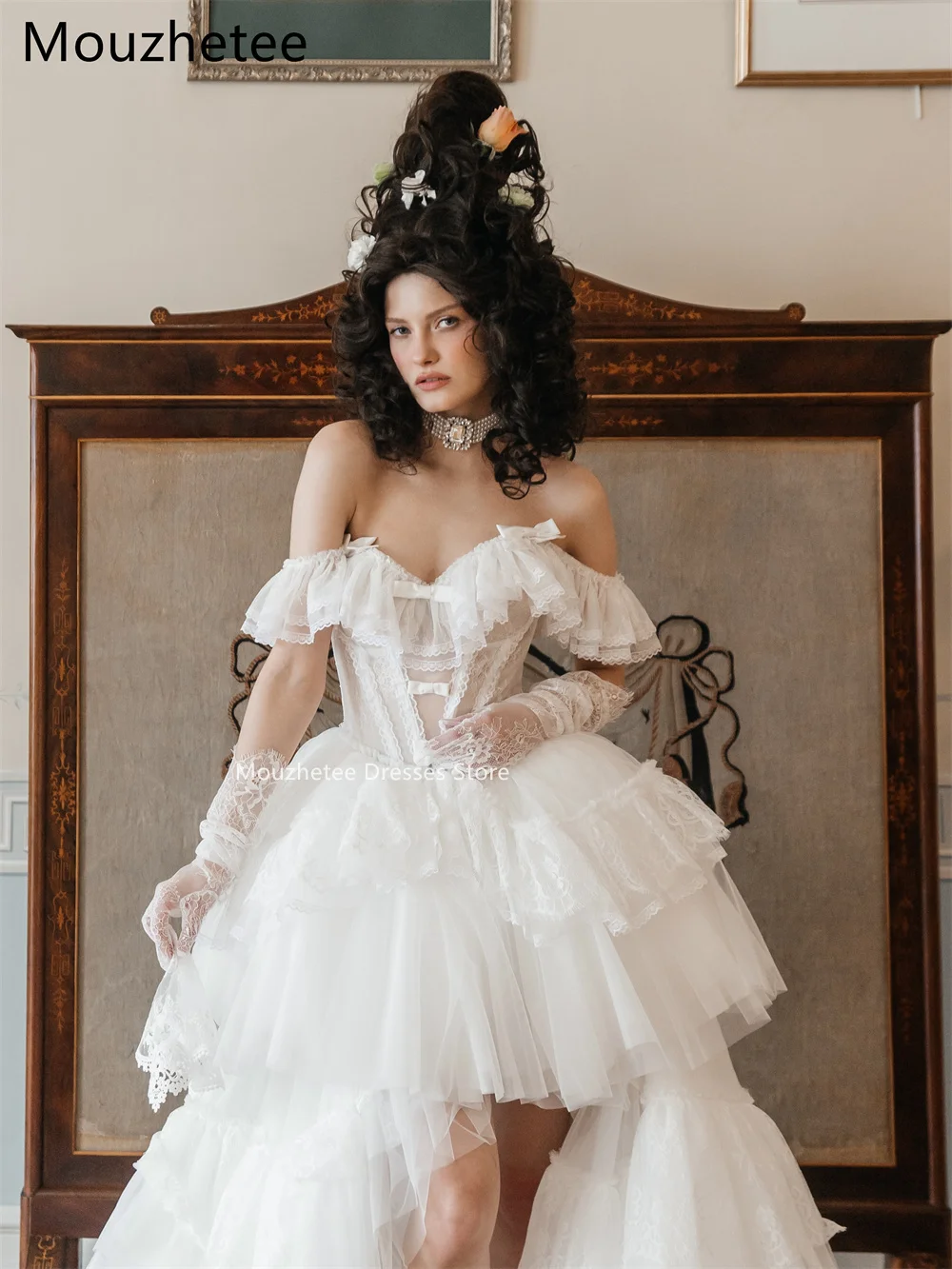 Mouzhetee A-Line Elegant Off The Shoulder Lace Pleat Wedding Dresses Simple Ruffle Brides Gown Custom Made 2026