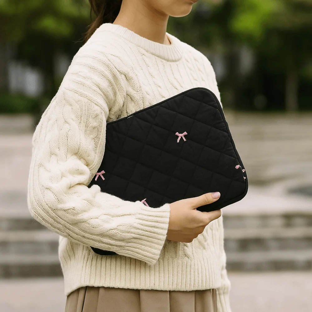 Sweet Embroidery Laptop Storage Bag Korean Style INS Tablet Sleeve Case 13 Inch Bowknot Bow Computer Bag Travel