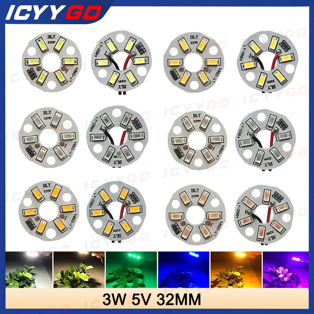 10 pieces LED 3W 5V USB Light Board SMD 5730 Chip Red Green Warm White yellow purpleRound Changing Light Source With 20 Cm Cable