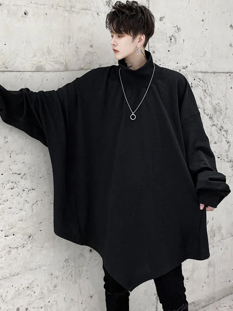 Long Batwing Sleeve Stand Neck Triangle Hem Sweatshirt Men's Solid Color Simple Korean Style Loose Spring Casual 2A1279