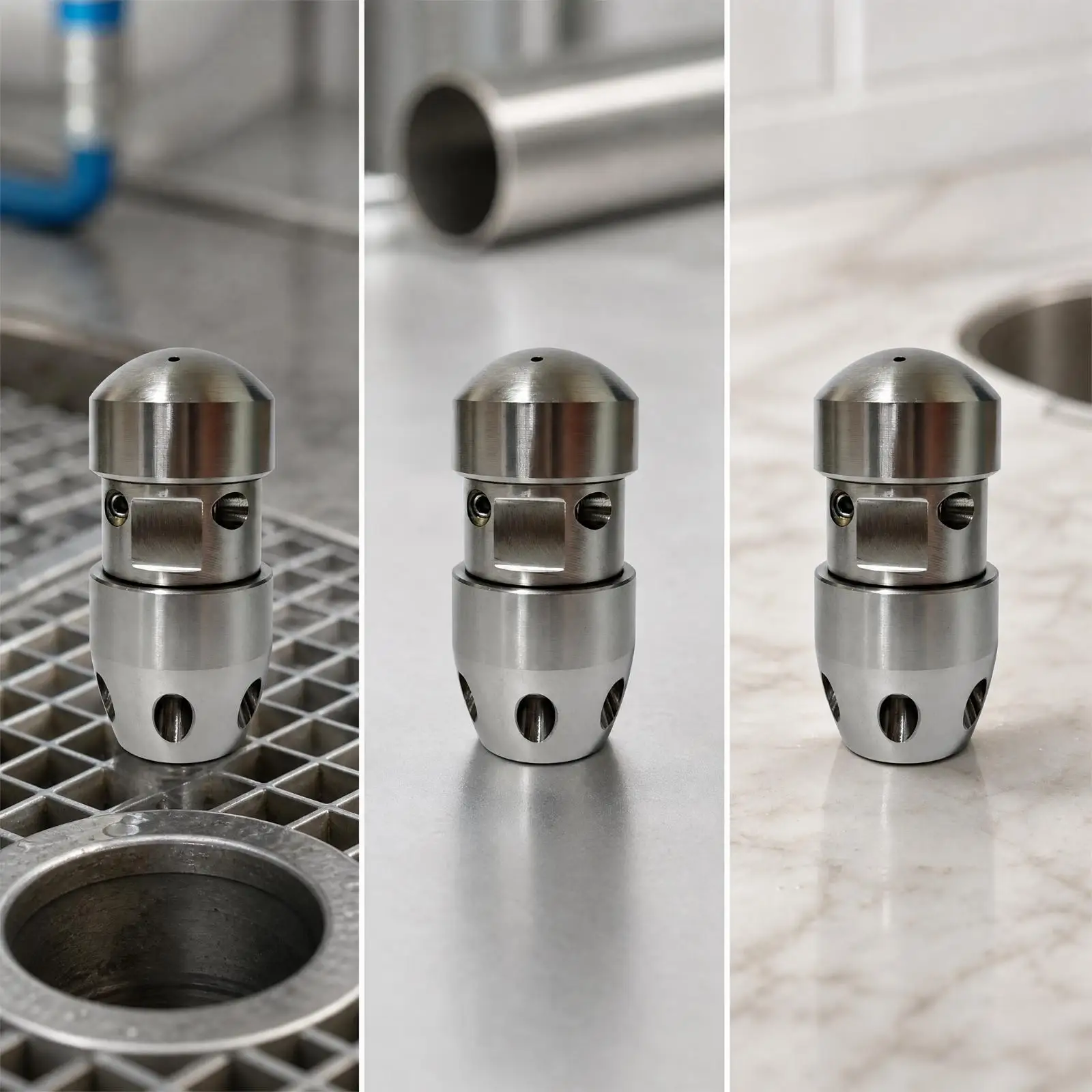 Rotary Sewer Jet Nozzle Stainless Steel High Pressure Washer Attachment 4 Side 6 Rear Outlets for Drain Unblocking Plumber Tool