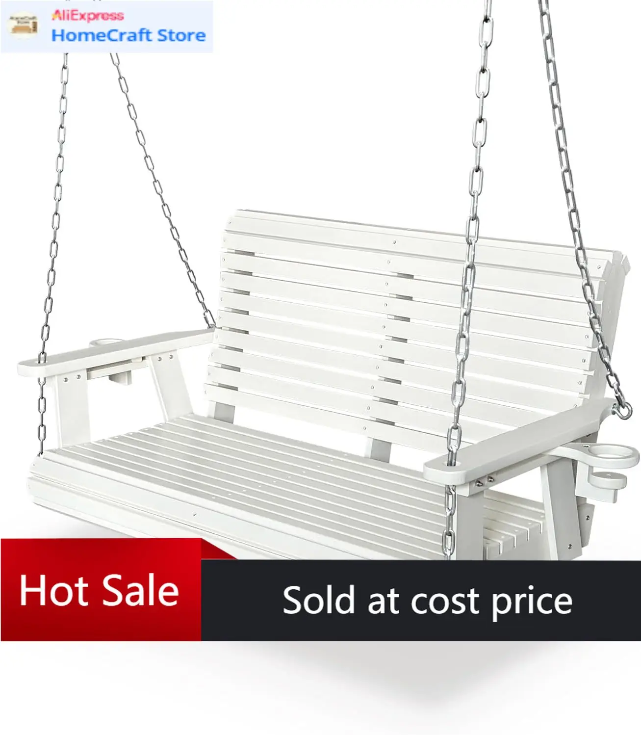 

Садовые качели Vanilla White из HDPE для улицы, эргономичные, устойчивые к погодным условиям, сверхпрочные (до 544 кг), с болтами из нержавеющей стали, для патио, сада, двора