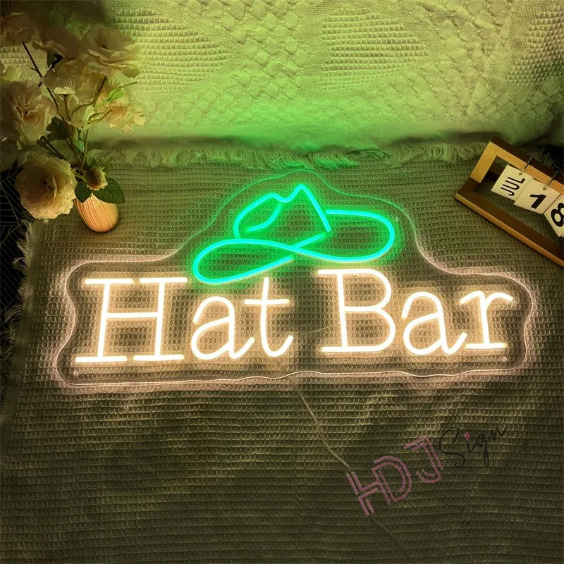 Hat Bar Neon Signs Cowboy Hat Neon Lights Bar Pub Man Cave Game Room Decorations LED Sign for Hat Shop Bedroom Party Decor