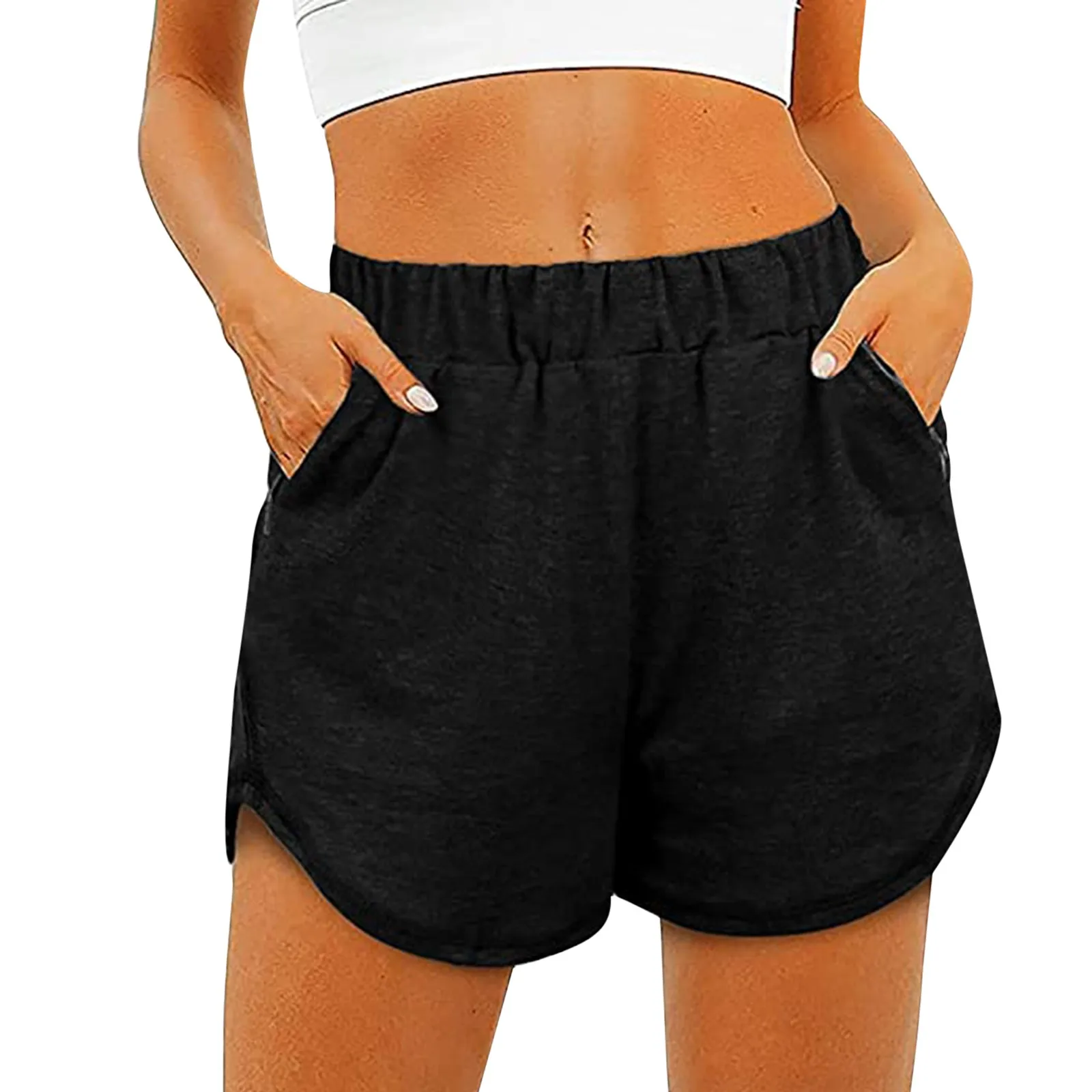 

High Elastic Waist Loose Soft Quick Dry Breathable Split Hem Lady Jogging Gum Mini Shorts Women Summer Shorts Sports Shorts