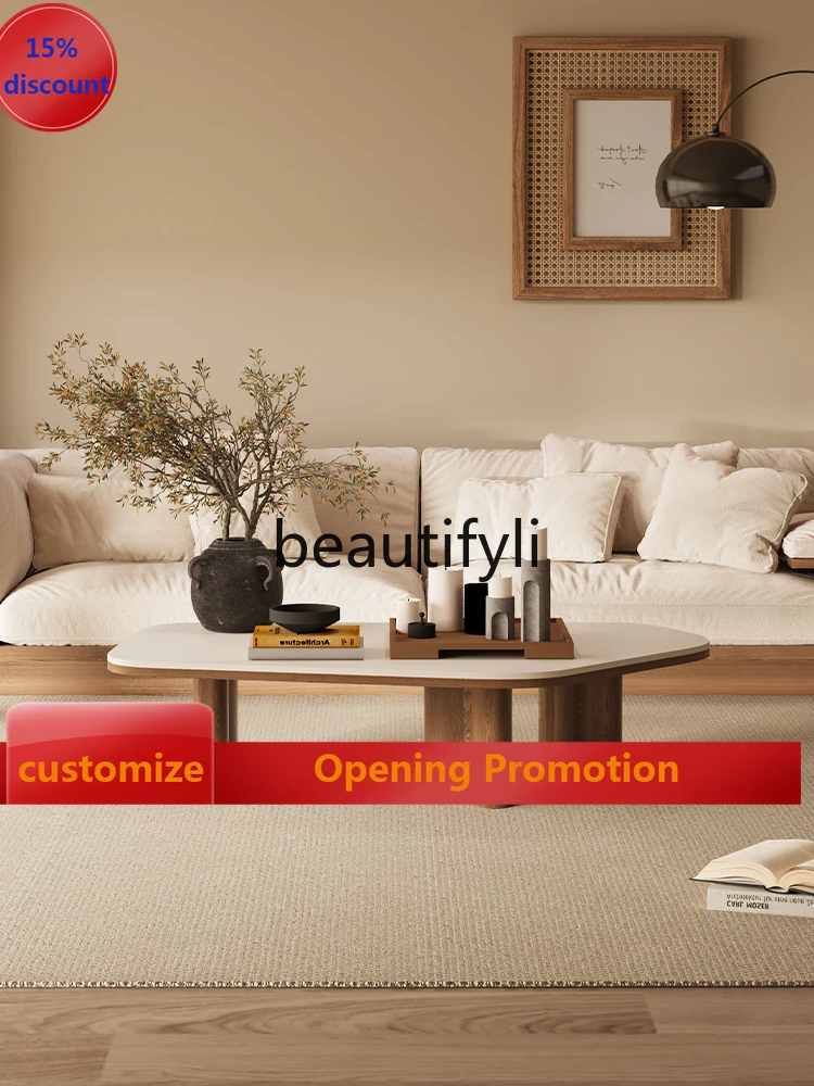 

Italian minimalist light luxury rock slab solid wood sofa coffee table living room household small table high-end G1218