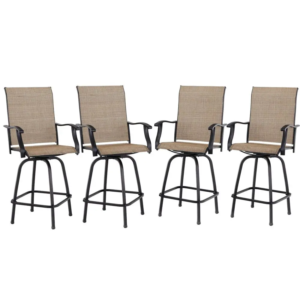 

VILLA Outdoor Bar Stools Set of 4, Swivel Patio Bar Stools amp Chairs with 30 Seat Height amp Brown Textilene Backrest, Tall Ou