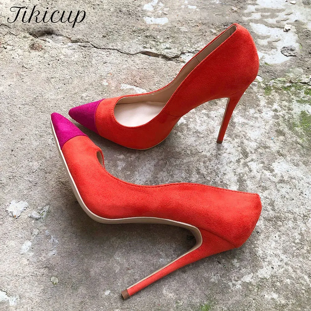 

Tikicup/Новые женские бархатные красные туфли-лодочки на высоком каблуке в стиле пэчворк с острым носком на шпильке, элегантные женские туфли без шнуровки для вечеринки, свадьбы