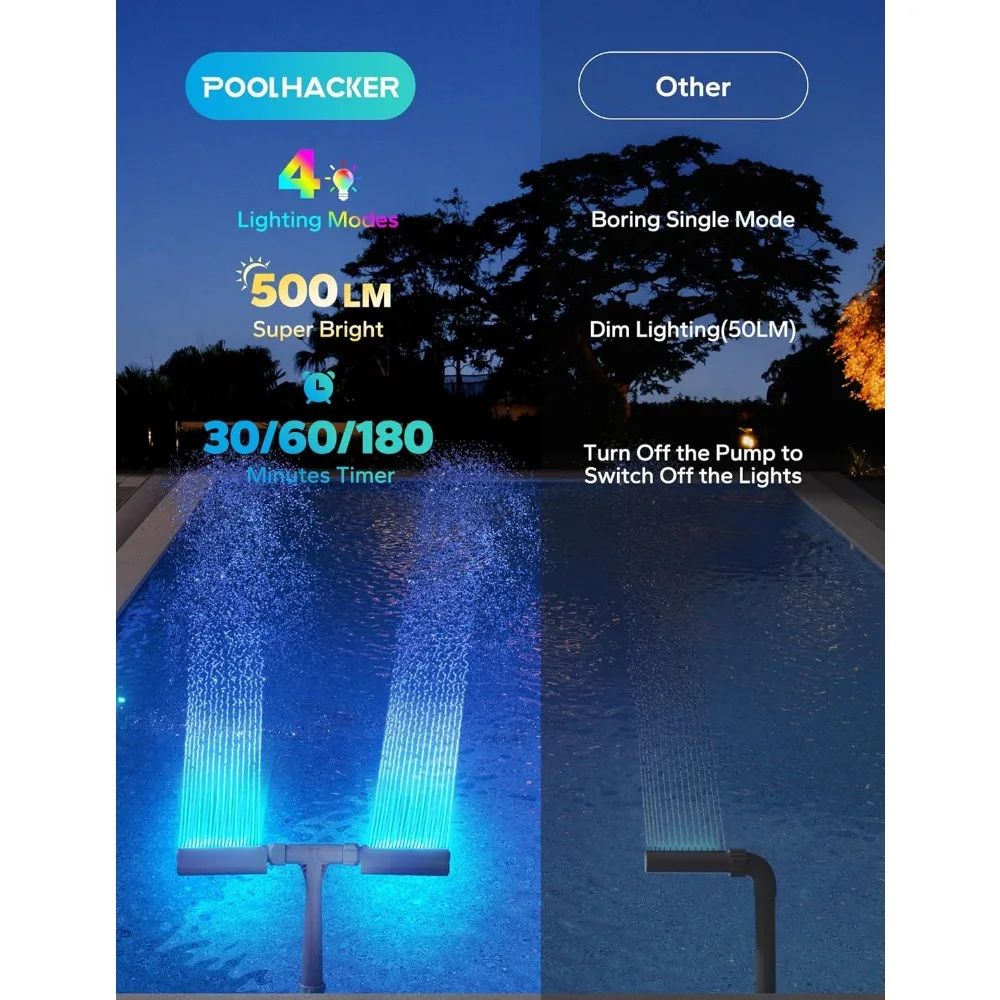 Pool Fountain with 7-Color LED Lights, above/Inground Pool Fountain Lights with Remote Control, Adjustable Pool Sprinkler
