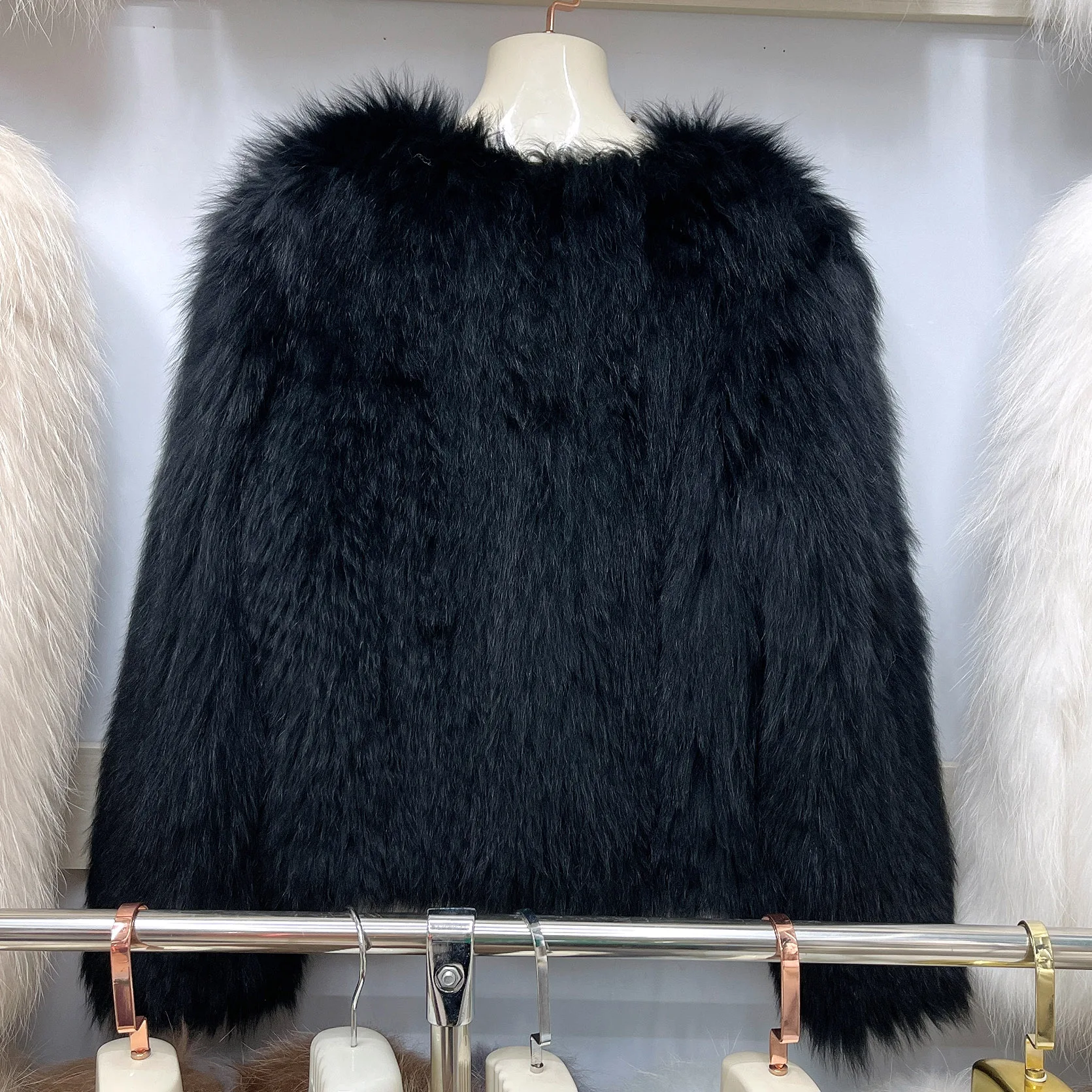 2023 Novo Estilo Jaquetas Moda Real Fox Fur Coat Outono Inverno Luxo Casaco De Pele De Malha Mulheres Dupla Manga Longa Tecido Liner