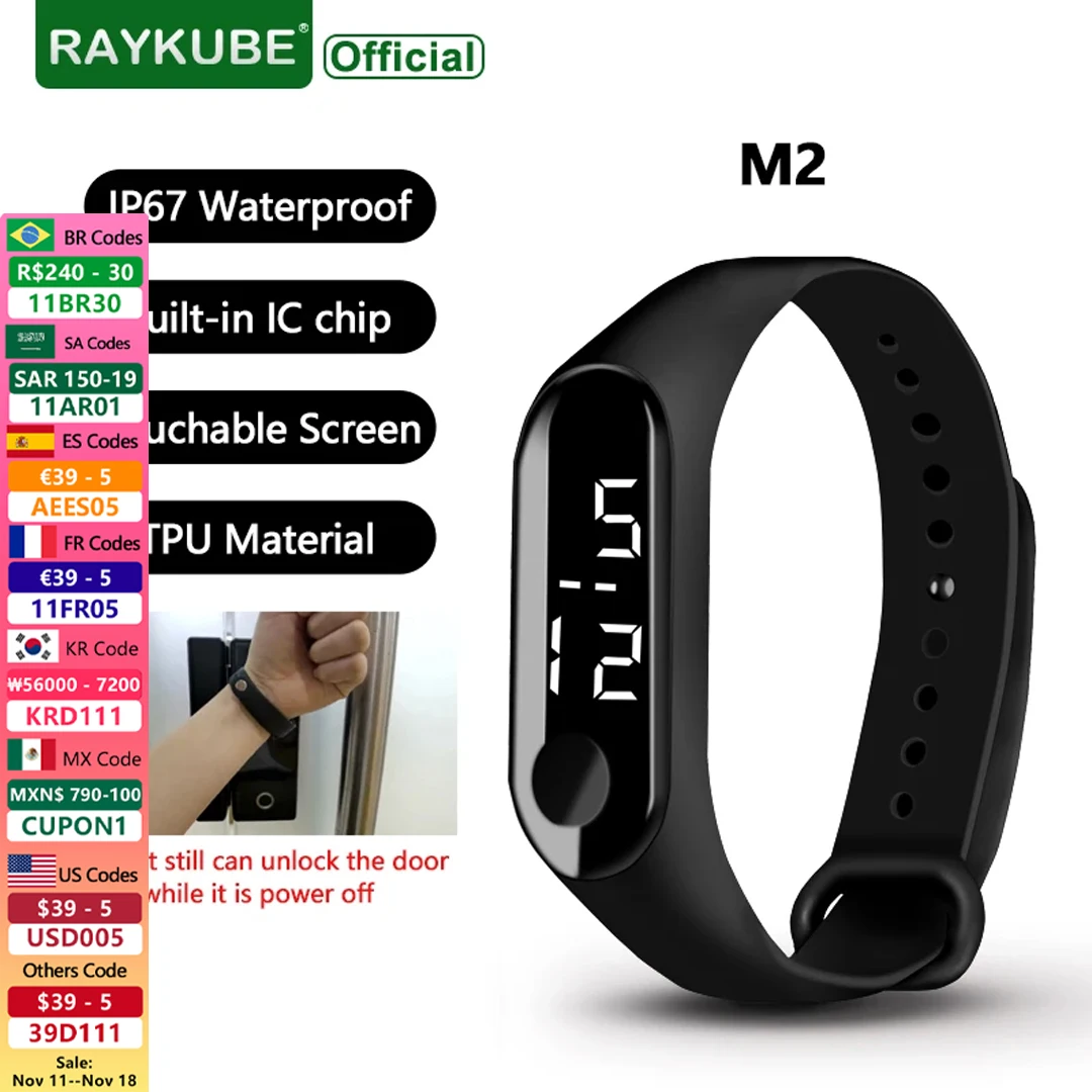 RAYKUBE M2 13.56mhz IC Card Waterproof Black Smart Wristbands Bracelets Smart Watch for Door Locks Small and Easy To Carry