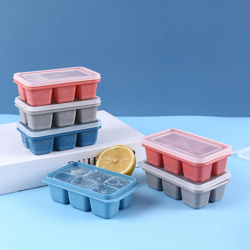 Silicone Ice Cube Mould with DIY Lid 6 Grid Soft Bottom ce Cube Mold Square Fruit Ice Cube Maker Tray Kitchen Bar Tools Acces