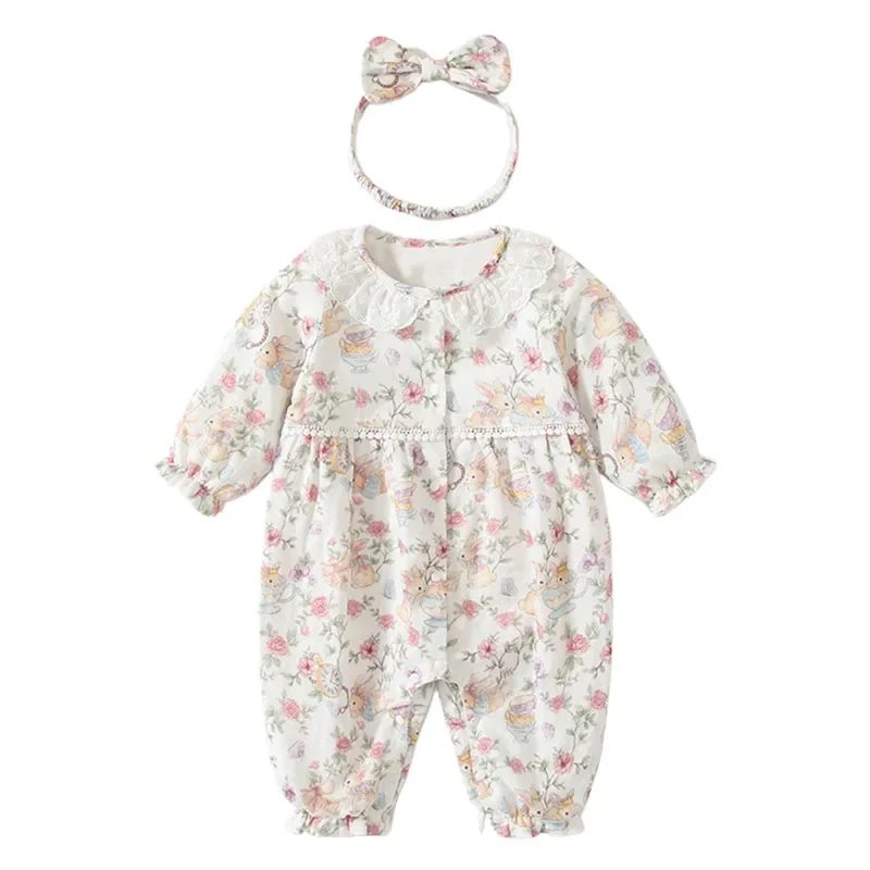 2025 New Spring Toddler Baby Girl Romper Long Sleeved Cotton Printed Newborn Baby Girl Jumpsuit 0-24M Children Clothes