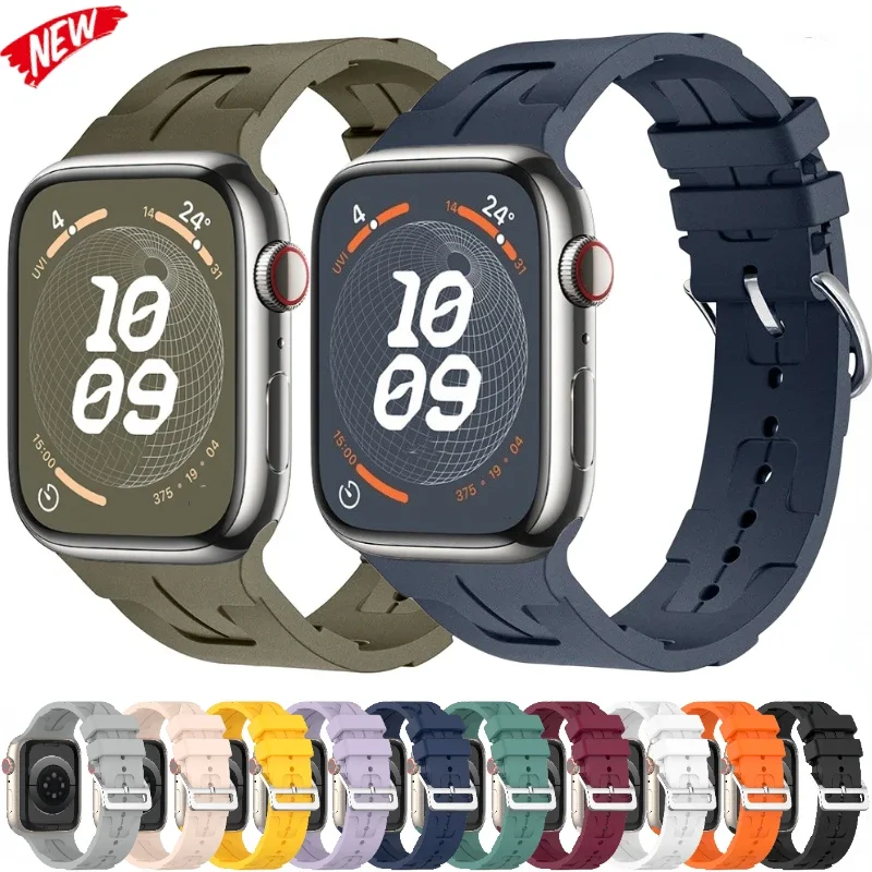 Silicone Strap For Apple Watch 10 9 8 7 45mm 41mm 42mm 46mm Ultra 2 49mm Sports Bracelet Belt  iWatch Series 6 5 4 3 SE2 Band