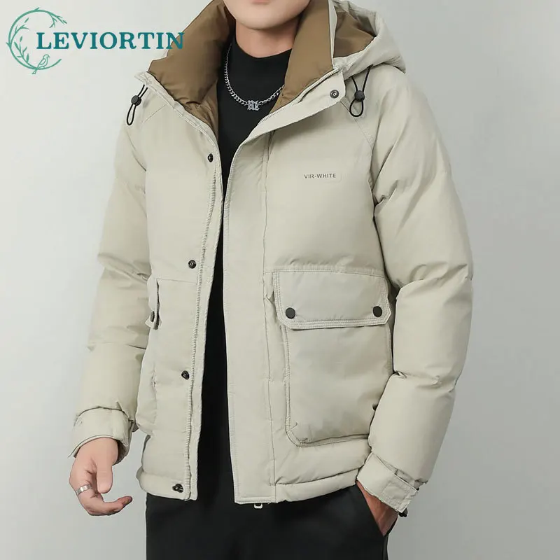 Waterproof Lightweight Down Jacket For Men Winter Fashion High-end Cold Proof Thickened Warm Cargo White Duck Down Hooded Jacket