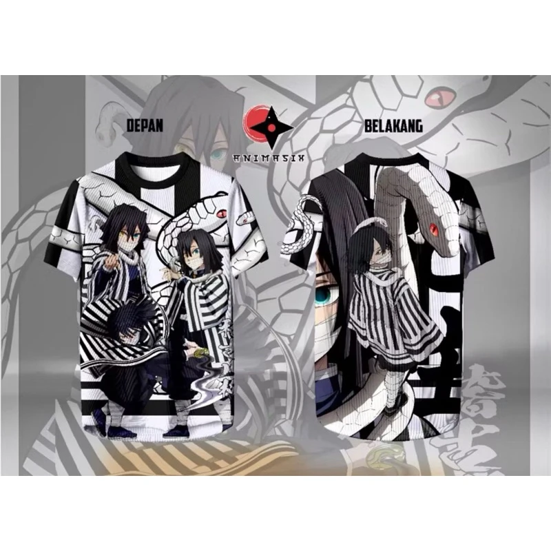 

Men's Demon Slayer Obanai Iguro Jersey Printed Short Sleeve Anime Character Design Apparel for Fans Stylish Casual Sports Wear