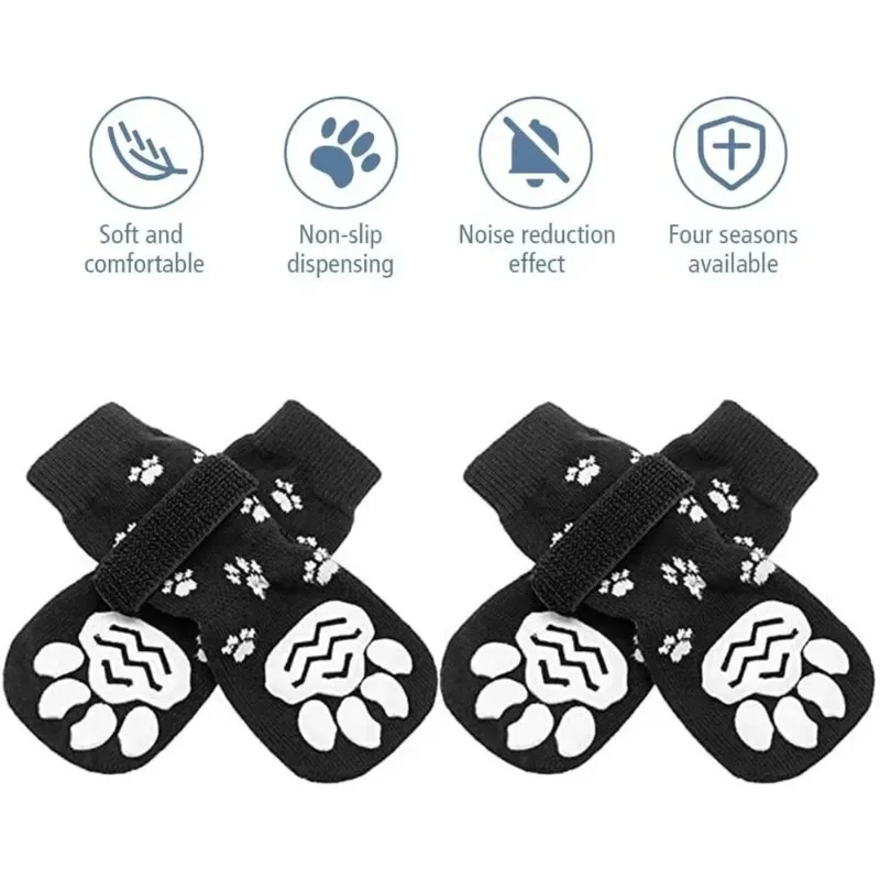 Double Dog Socks with Adjustable Strap Strong Grips Traction Control for Indoor Hardwood Floor Wear Paw Protector