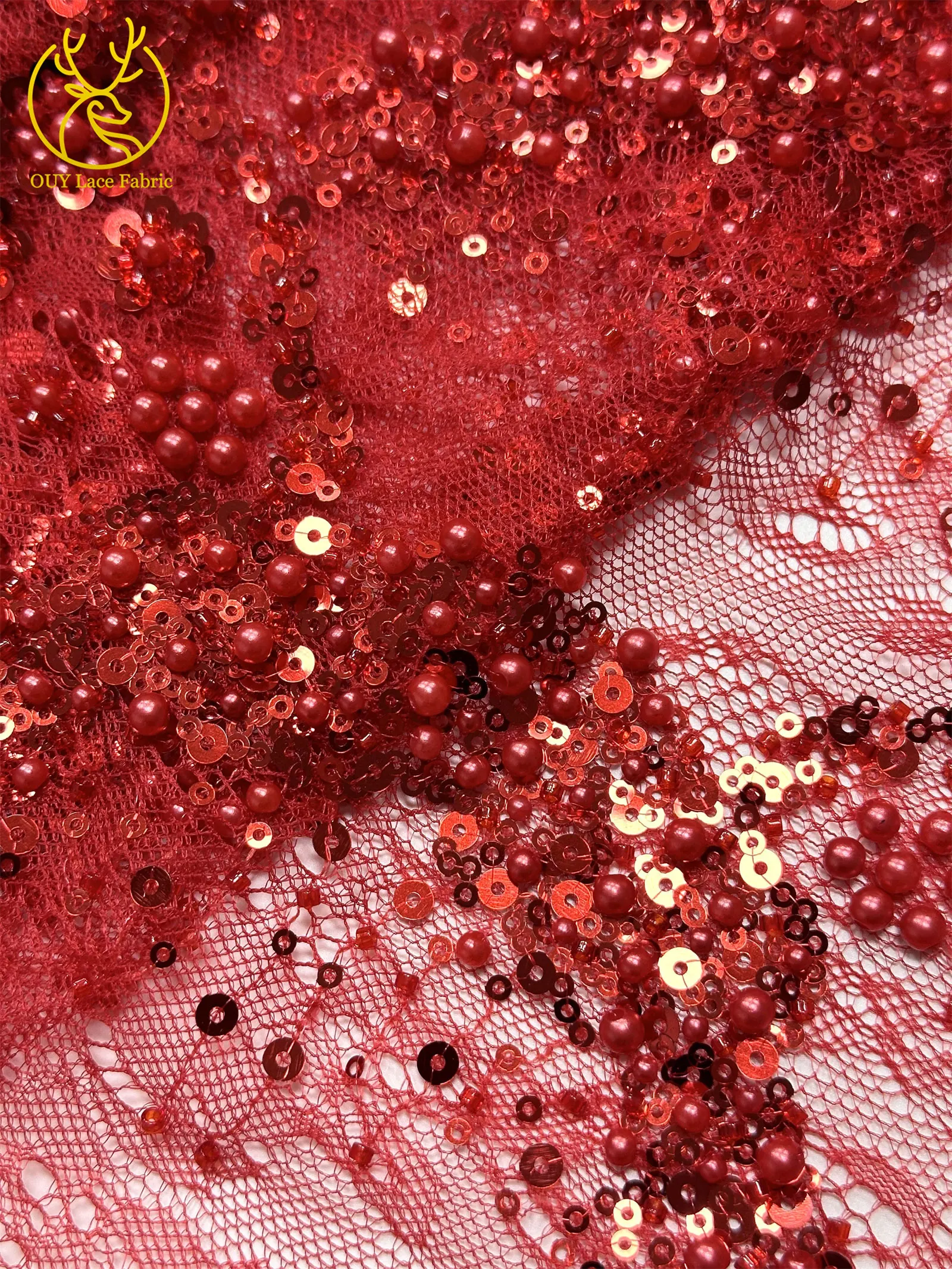Luxuriöser französischer Kleid-Perlen-Spitzenstoff 2026, hochwertiger gelber afrikanischer Pailletten-Spitzenstoff für Frauen, Hochzeit, Party, Kleid, Nähen – Detail 18