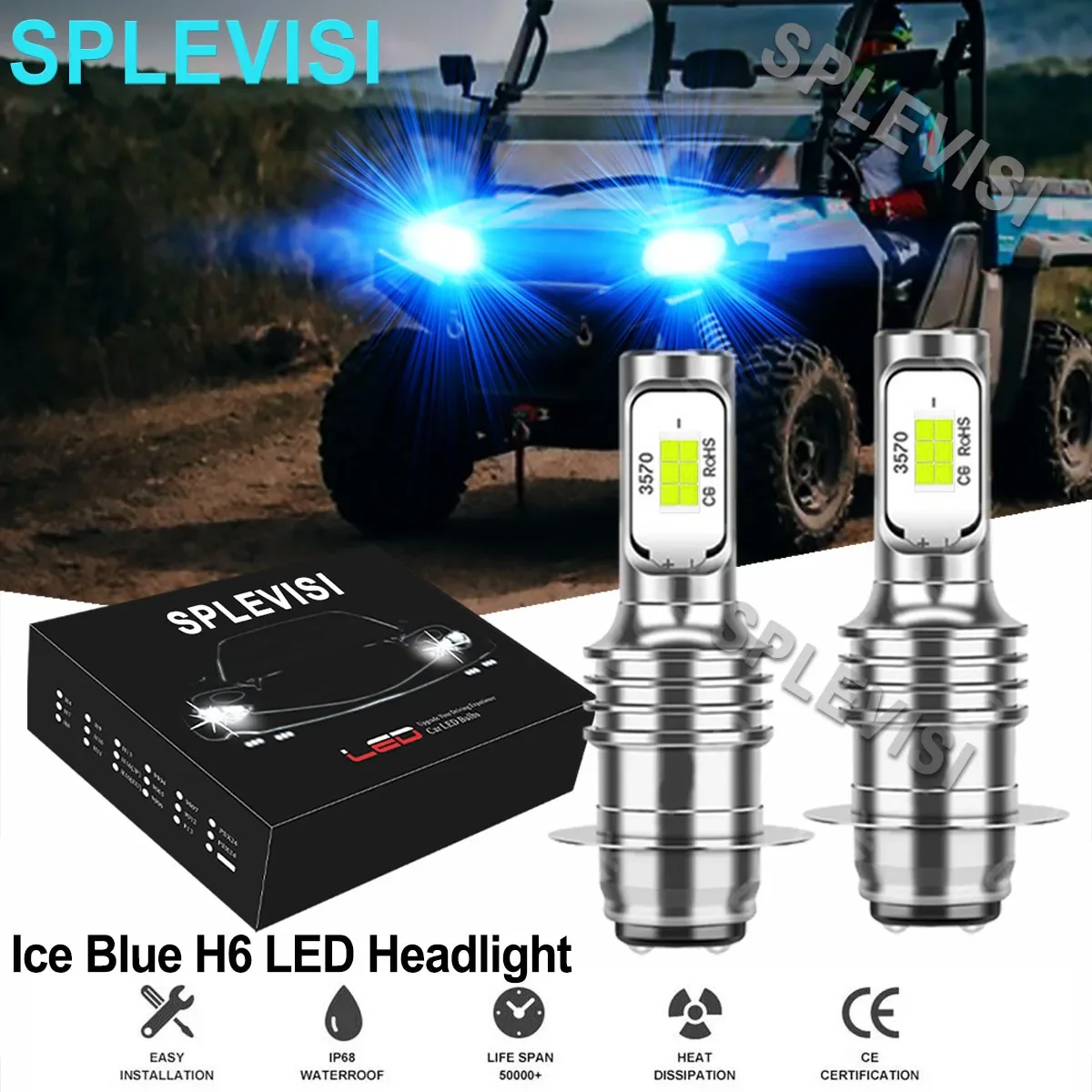 

2x 70W 8000K Ice Blue H6 LED Motorcycle Headlight Bulbs Kit For Hisun Motors Corp HS 500 2016 2017 2018