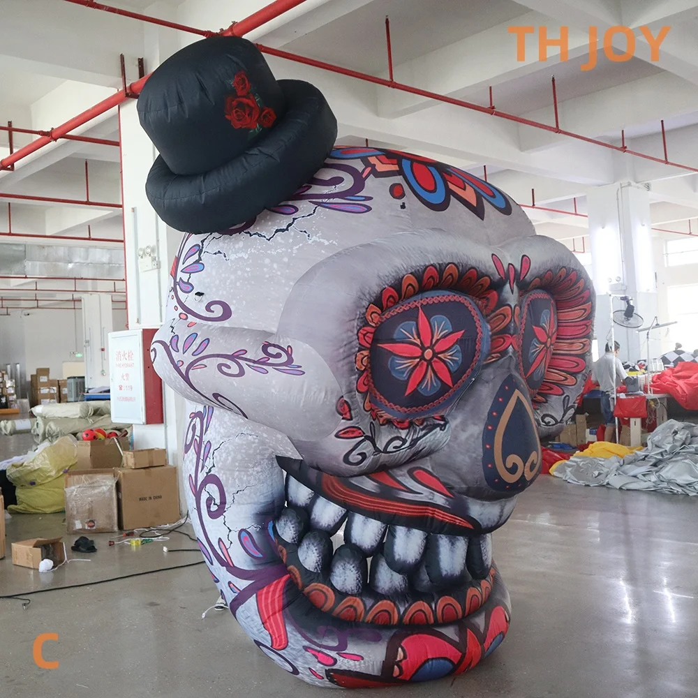 Snel luchtschip tot deur! 3m 10ft Halloween gigantische opblaasbare Halloween schedel volledige afdrukken opblaasbare clown skelet hoofd met licht