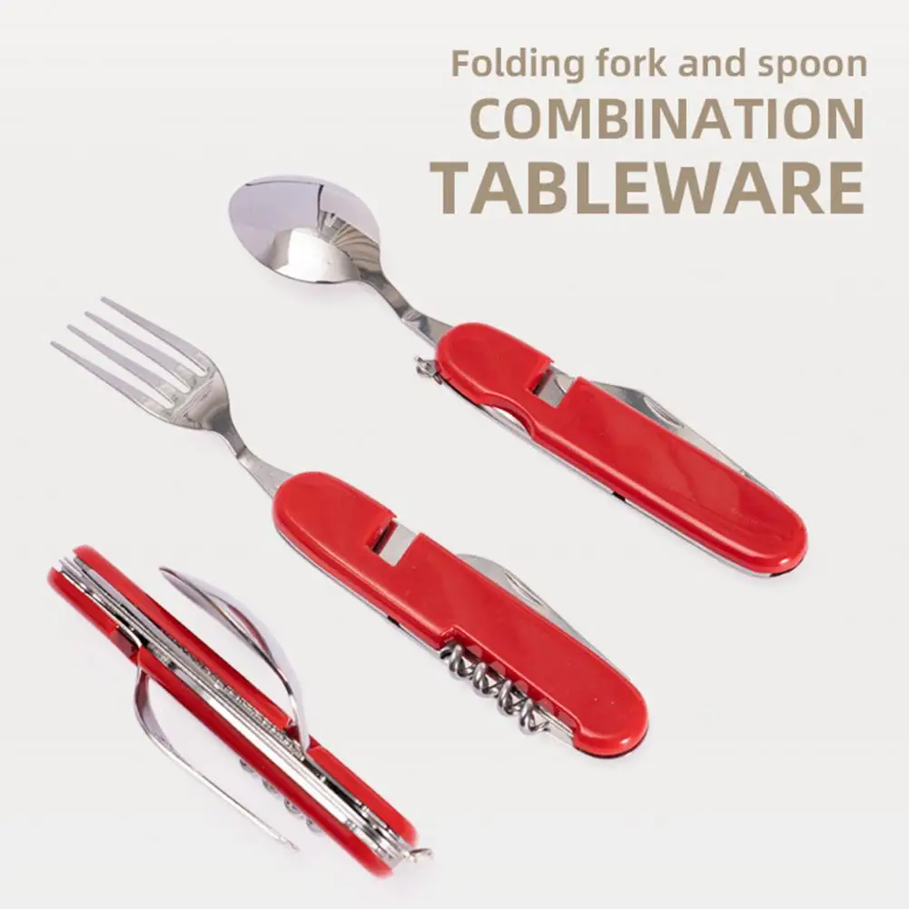 Foldable Fork Spoon Knife Detachable Stainless Steel Multi-Functional Folding Fork And Spoon Travelling Camping Supplies