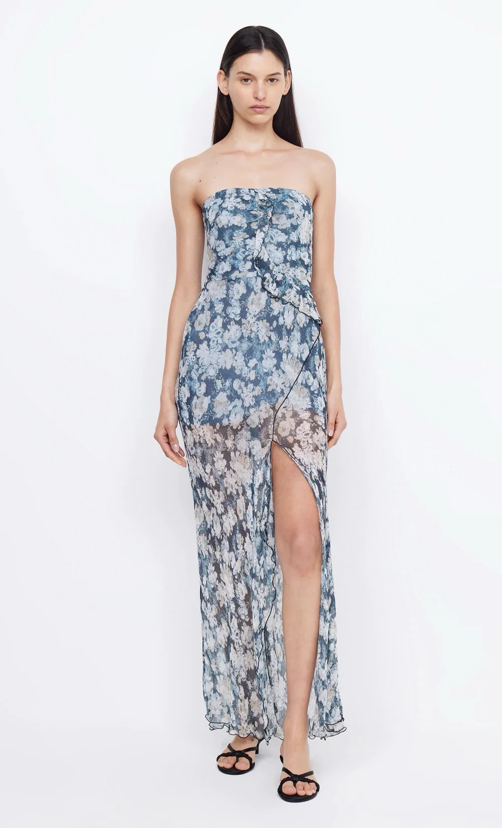 

Women Strapless Flower Printed Slit 2024 Summer New Maxi Dress