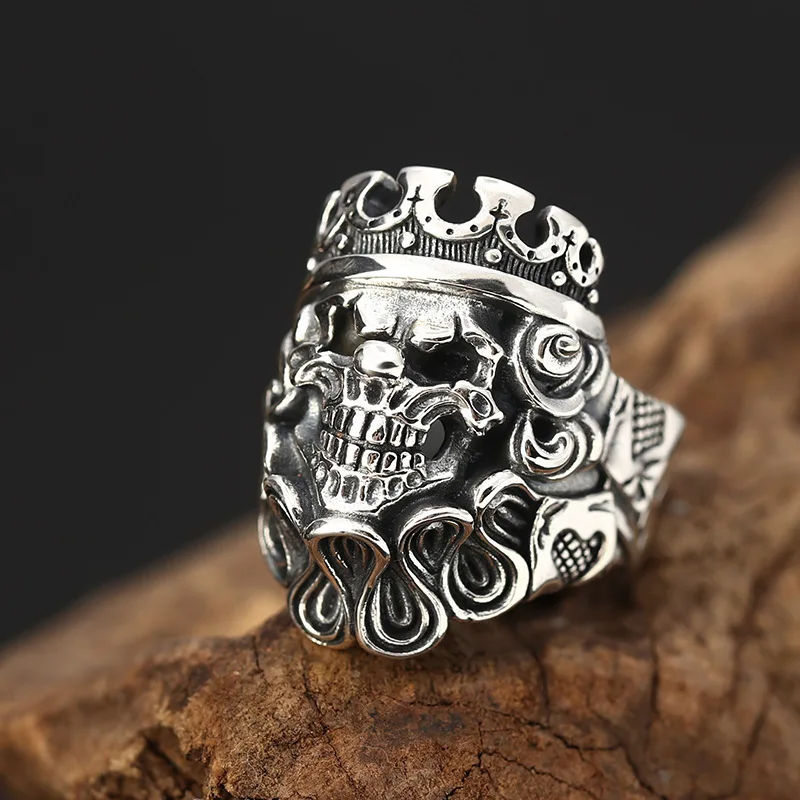 

Wholesale s925 sterling silver jewelry creative thai silver open ring men's personalized punk clown skull ring