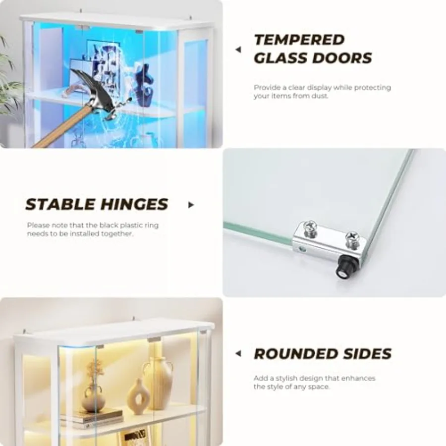 Rounded display cabinet for retail use, tempered glass door with LED lights, white finish, energy-efficient illumination and mo view 6