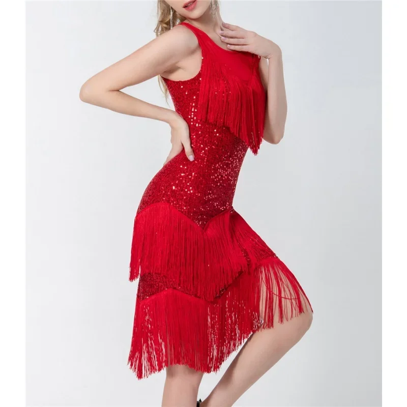 전문 스팽글 반짝이 울부 짖는 술 라틴 댄스 복장 여성 댄스 복장 룸바 차 탱고 삼바 무대 댄스웨어