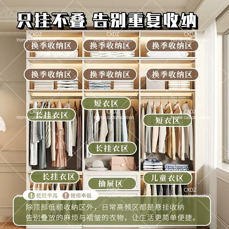 Full Size Oak All Solid Wood Custom Wardrobe for Home Bedroom Cream Style White Closet Storage Cabinet 18