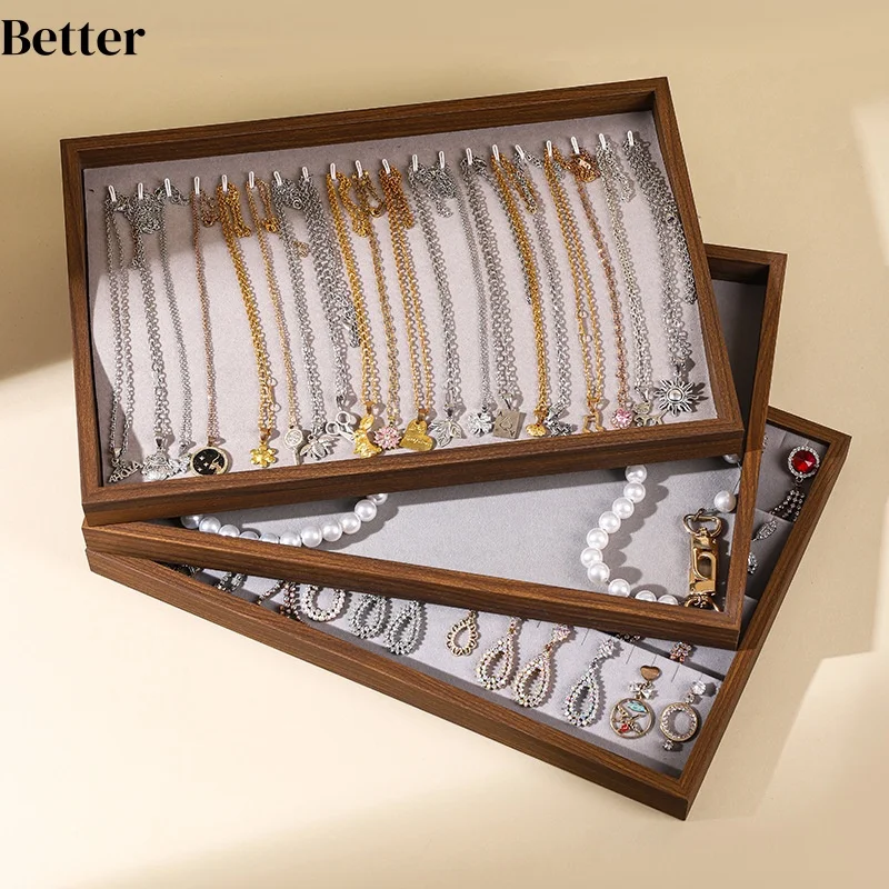 

Premium Walnut Wood Jewelry Box, Large Spacious Organizer Case with Mirror for Earrings, Necklaces, Rings, Vanity Display Stand