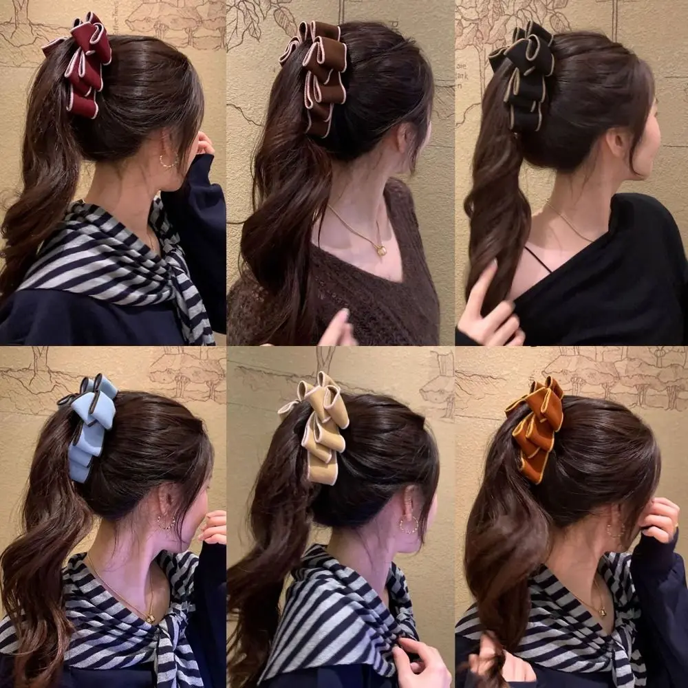 

Hairpin Sweet Bowknot Banana Clip Elegant Creative Women Hair Claws Multi-layered Fashion Bow Vertical Clip Daily Wear
