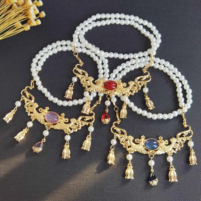 

Hanfu Accessories Pearl Necklace Hair Retro Headdress for Women