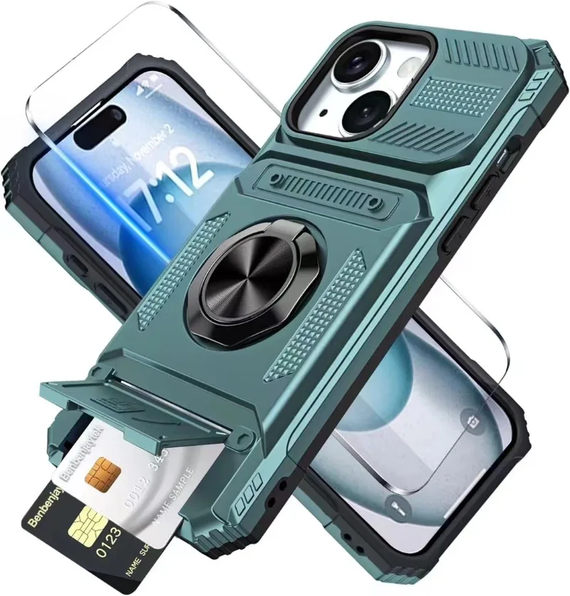 Etui na iPhone 16 15 14 13 11 Pro Max z magnetycznym pierścieniem, obrotową podstawką, wytrzymałym materiałem, ochroną przed upadkami, portfelem i jakością wojskową.