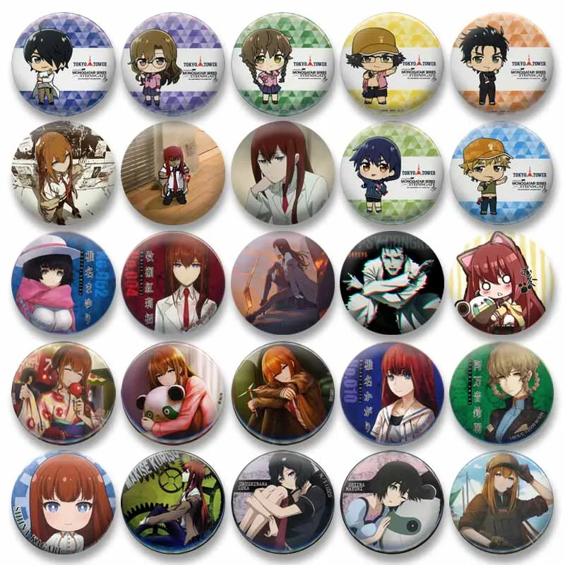 

Anime Steins Gate Round Brooch Cartoon Character Kurisu Makise Rintaro Okabe Enamel Pins Bag Clothes Lapel Badge Jewelry Gifts