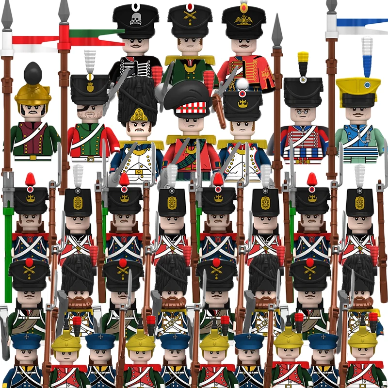 Medieval Military Building Blocks Napoleonic Wars Figures French Knights British Commander Russia Prussian Soldiers Weapon Brick