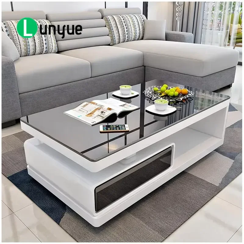 Light Luxury Post Modern Telescopic TV Cabinet and Coffee Table Combo Tempered Glass Solid Wood Storage Simple Living Room