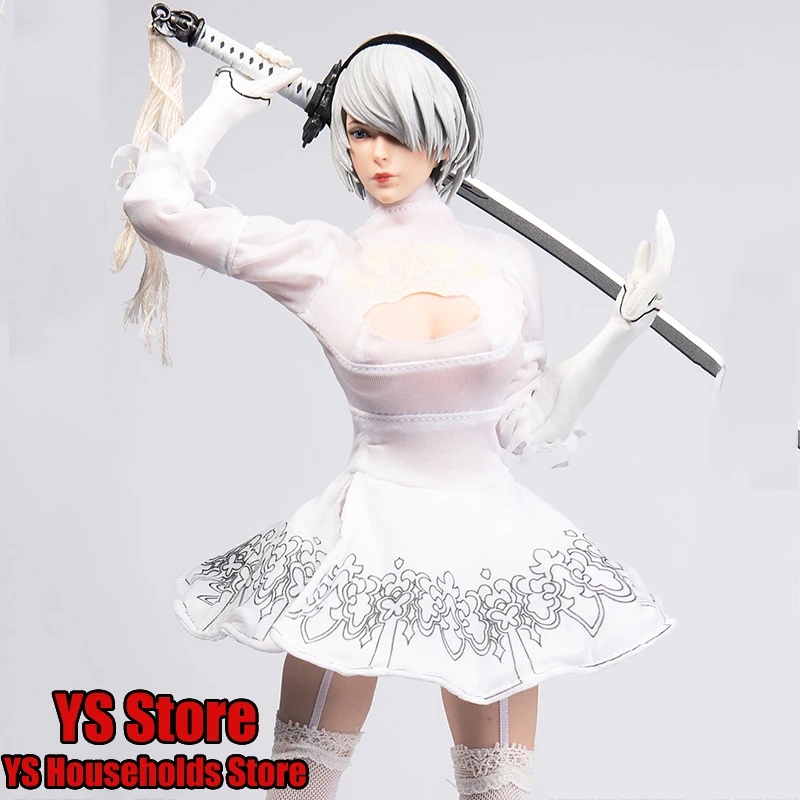 TYM073 1/6 Nier Black White Battle Skirt Clothes Accessory SET026 2B Figure Sliver Hair Head Sculpt Fit 12