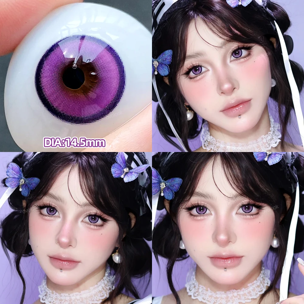 OVOLOOK-2pcs/pair Fashion Cosplay Pupils Myopia Colored Contact Lenses Beauty Purple Contact Lenses for Eyes Natural Blue Lens