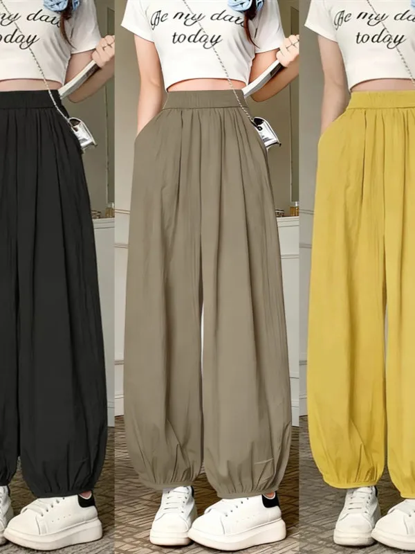 plus Size Lantern Pants Women's Summer Thin Loose Slimming Cuffed Breathable Sporty Casual Sweatpants Trendy High Waist Elast...