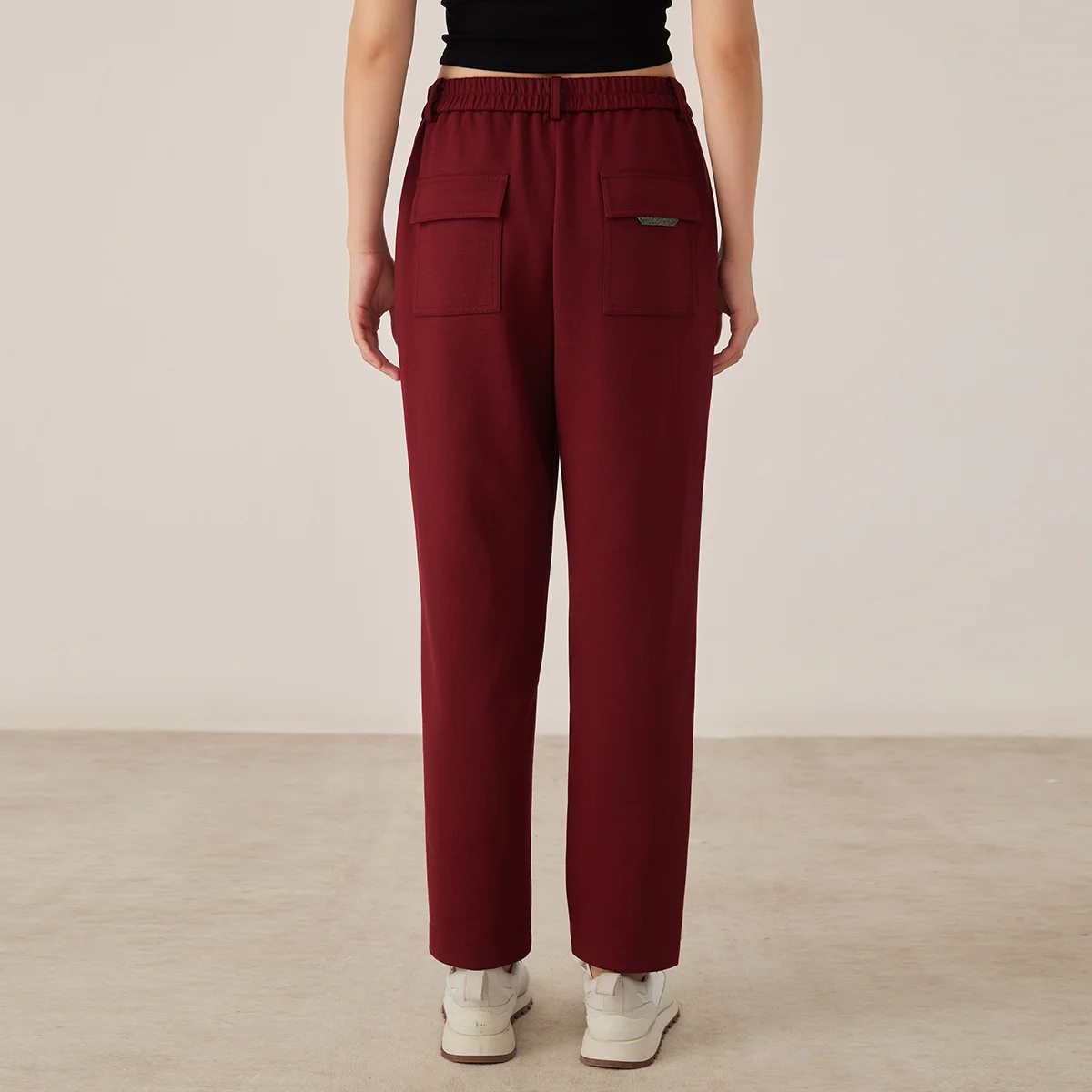 KW7523331 Women's Casual Straight Leg Pants Blended Fabric Elastic Waist Relaxed Fit Trousers with Pockets