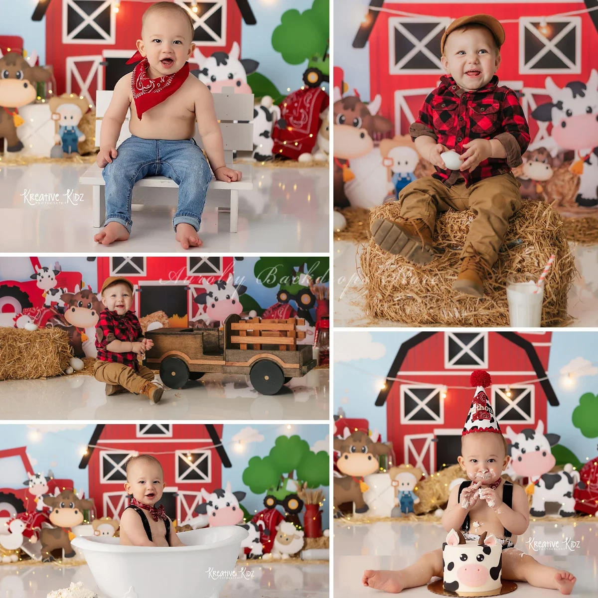 Rural Farm Backgrounds Birthday Cake Smash Kids Baby Photocall Props Child Adult Photography Decors Cow Tractor Backdrops
