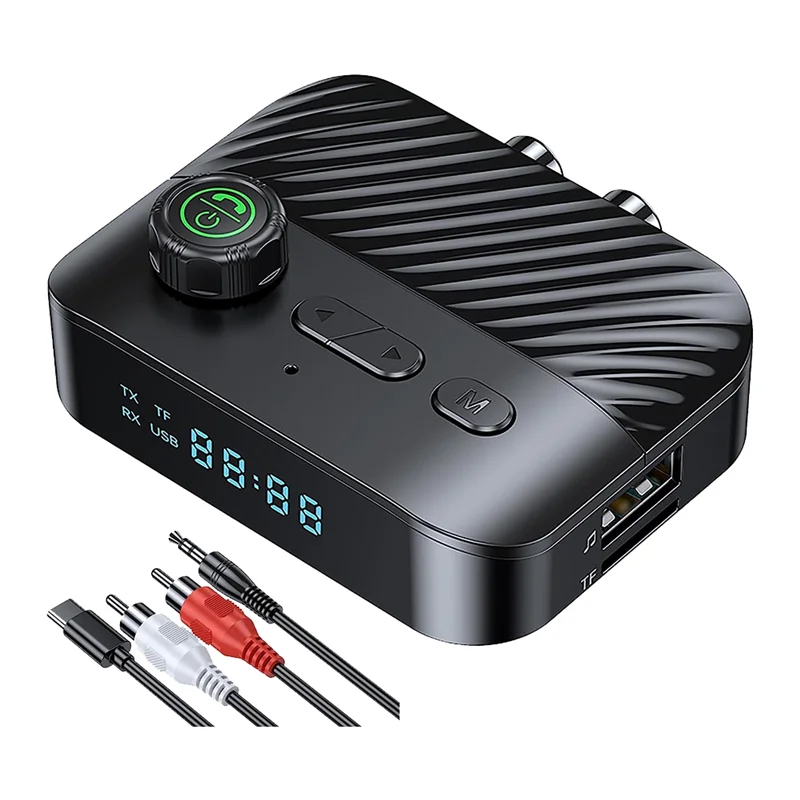 Bluetooth 5.3 Transmitter Receiver Stereo LED Screen 3.5MM AUX Wireless Handsfree Music Audio Adapter for TV Car