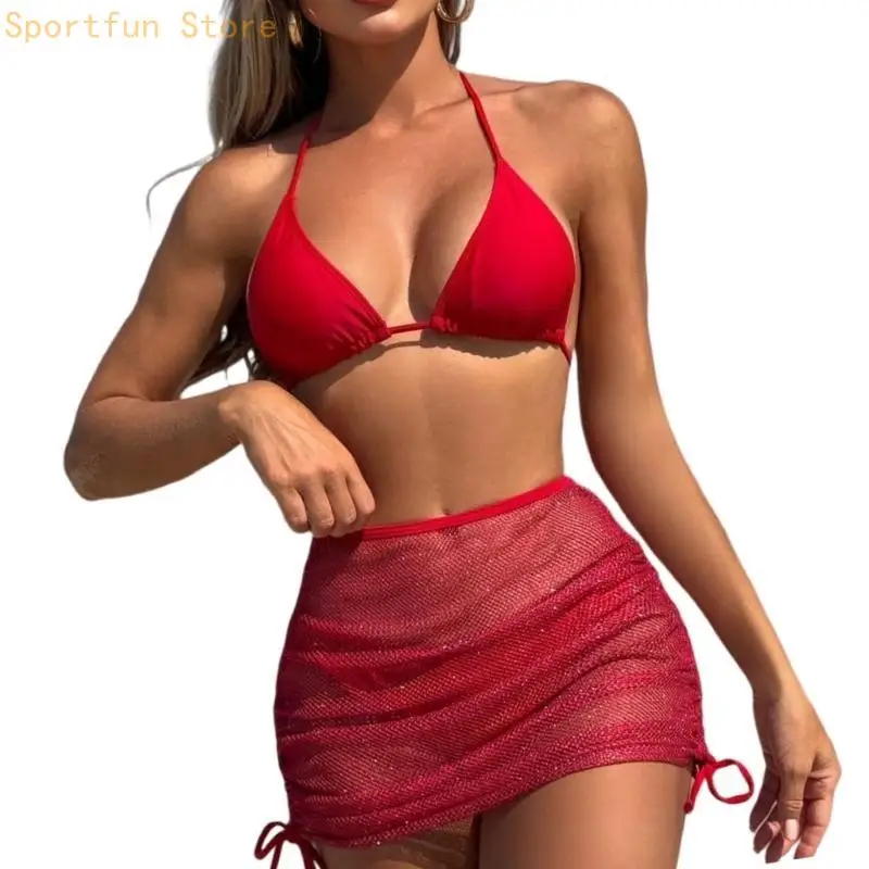 Women Backless Swimsuits Ladies Halters Bathing Suit 3 Pcs Split Swimwear Swimming Costume Set for Beachwear X7JD
