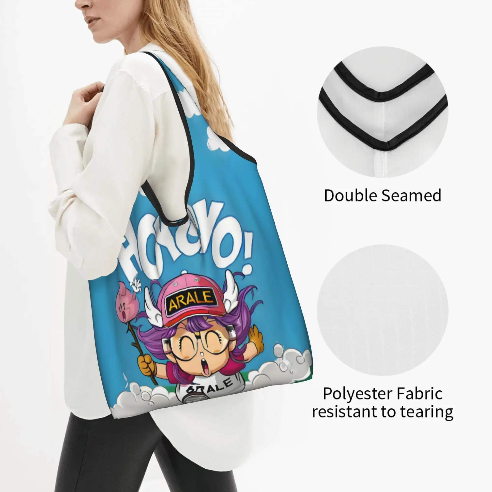 Arale Norimaki Dr Slump  Grocery Shopping Bags Custom Shopper Tote Shoulder Bag Big Capacity Portable Anime Cartoon Handbag