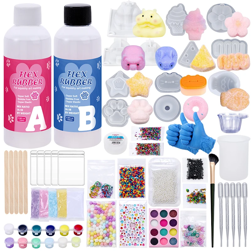 DIY Taba Squishy Making Kit Mold Cat Claw Squishy Molds Silicone Liquid Silicone 1:1 AB Ratio Epoxy Resin Mix for Squishy Making