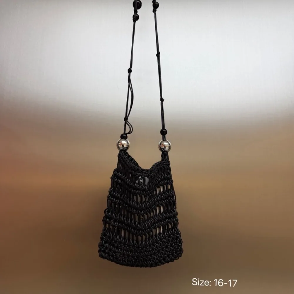 

Casual Woven Bag 2026 Women's Summer New Seaside Vacation Beaded Shoulder Strap Crossbody Mobile Phone Bag Fashionable Texture