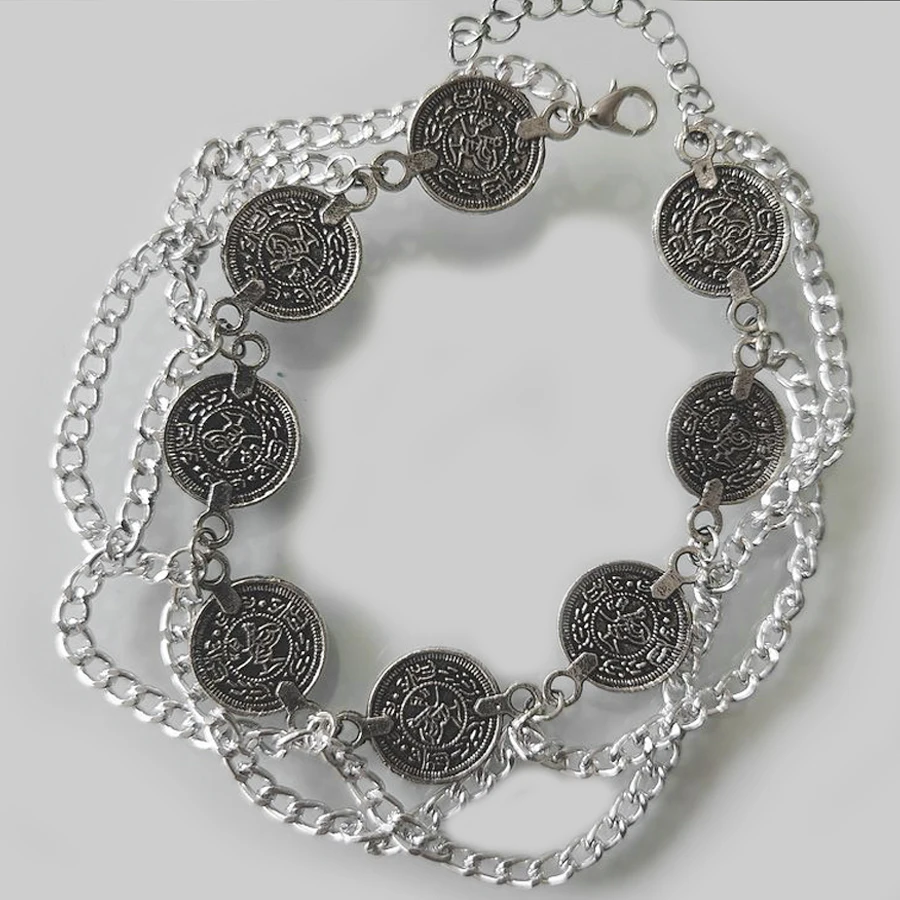 Vintage Silver color Anklets for Women Accessories Coin Charm Tassel Toe Ankle Bracelet Beach Chaine Cheville Femme Foot Jewelry